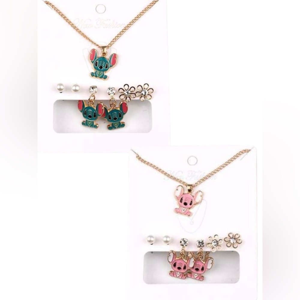 Stitch and Angel 5-Pc hypoallergenic Gold tone jewelry sets! You get both Sets!
